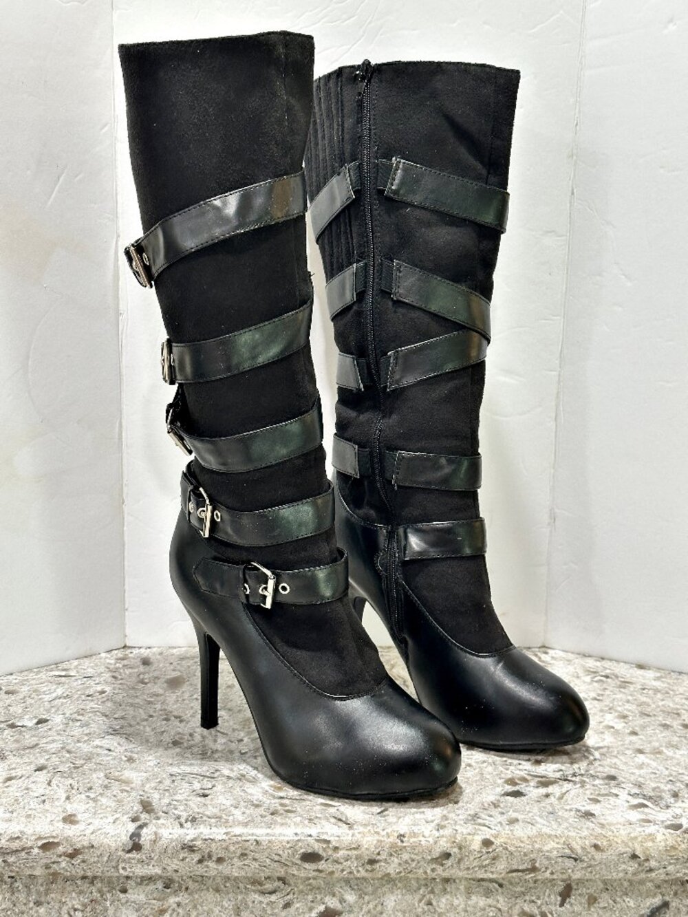 Spirit Halloween Costume Sexy Boots Sz L 9 Buckle Strap 4.5" Heel Pirate Cosplay